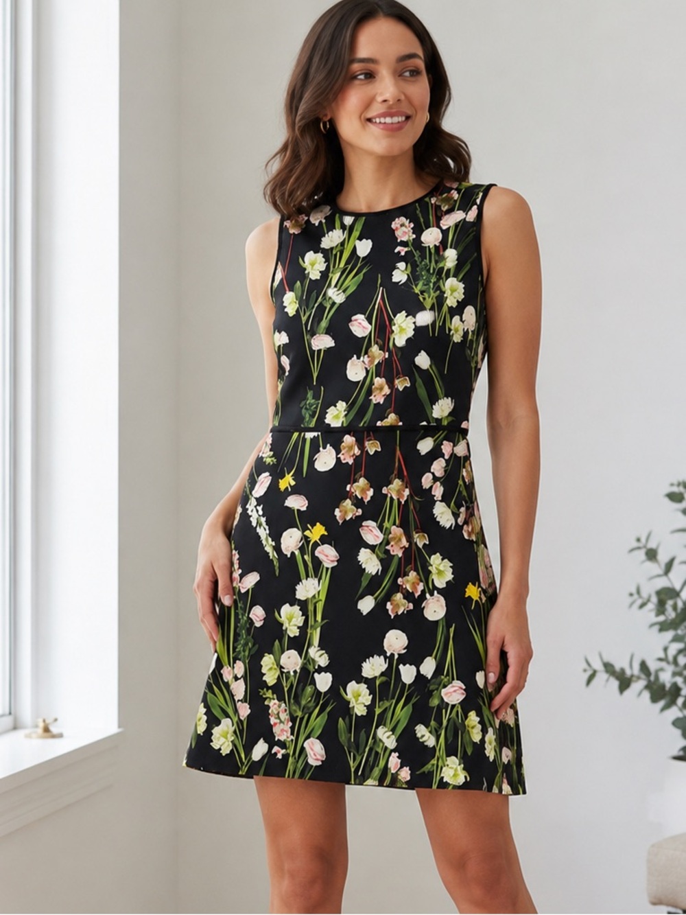 Victoria Beckham for Target Black Floral Sleeveless A-Line Dress Size M